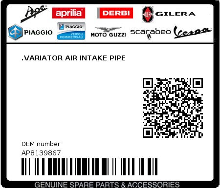Product image: Aprilia - AP8139867 - .VARIATOR AIR INTAKE PIPE  0