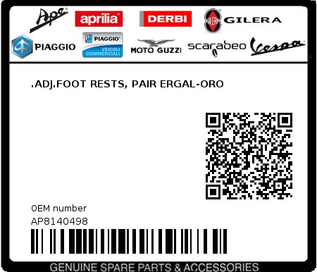 Product image: Aprilia - AP8140498 - .ADJ.FOOT RESTS, PAIR ERGAL-ORO  0