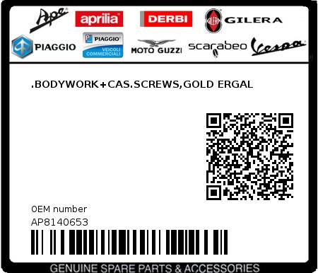 Product image: Aprilia - AP8140653 - .BODYWORK+CAS.SCREWS,GOLD ERGAL  0