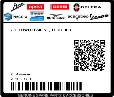 Product image: Aprilia - AP8149911 - .LH LOWER FAIRING, FLUO RED  0