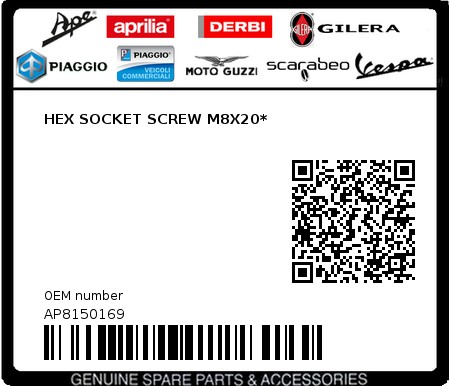 Product image: Aprilia - AP8150169 - HEX SOCKET SCREW M8X20*  0