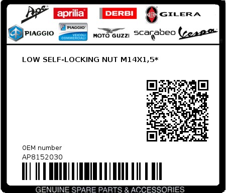 Product image: Aprilia - AP8152030 - LOW SELF-LOCKING NUT M14X1,5*  0