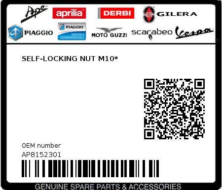 Product image: Aprilia - AP8152301 - SELF-LOCKING NUT M10*  0