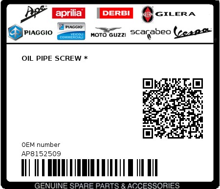 Product image: Aprilia - AP8152509 - OIL PIPE SCREW *  0