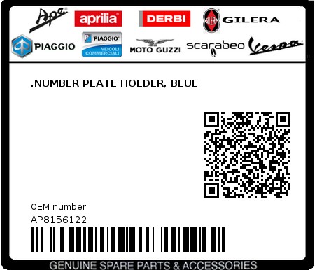 Product image: Aprilia - AP8156122 - .NUMBER PLATE HOLDER, BLUE  0