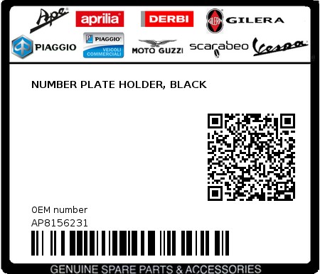 Product image: Aprilia - AP8156231 - NUMBER PLATE HOLDER, BLACK  0
