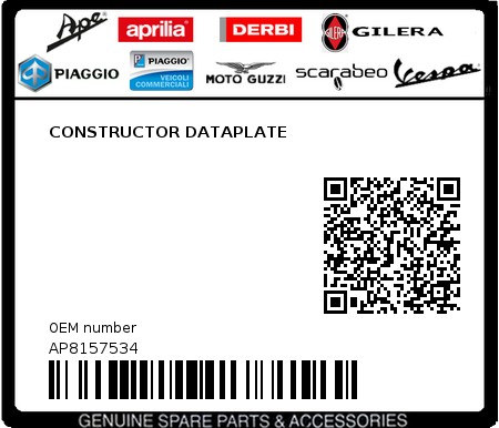 Product image: Aprilia - AP8157534 - CONSTRUCTOR DATAPLATE  0