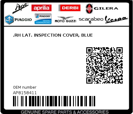Product image: Aprilia - AP8158411 - .RH LAT. INSPECTION COVER, BLUE  0