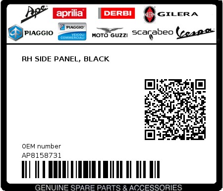 Product image: Aprilia - AP8158731 - RH SIDE PANEL, BLACK  0