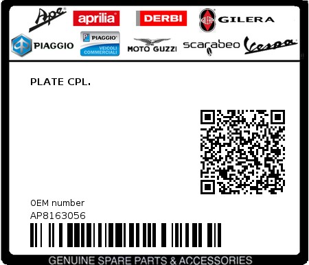 Product image: Aprilia - AP8163056 - PLATE CPL.  0