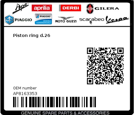 Product image: Aprilia - AP8163353 - Piston ring d.26  0