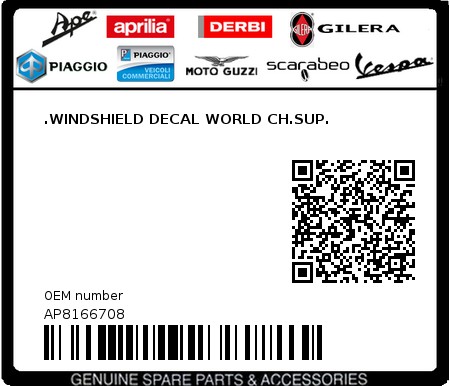 Product image: Aprilia - AP8166708 - .WINDSHIELD DECAL WORLD CH.SUP.  0
