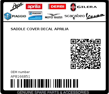 Product image: Aprilia - AP8166851 - SADDLE COVER DECAL APRILIA  0