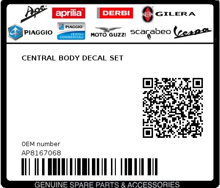 Product image: Aprilia - AP8167068 - CENTRAL BODY DECAL SET  0