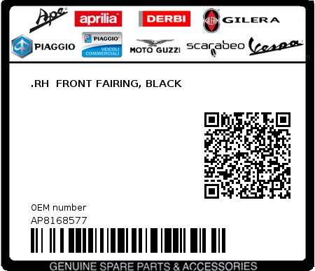 Product image: Aprilia - AP8168577 - .RH  FRONT FAIRING, BLACK  0