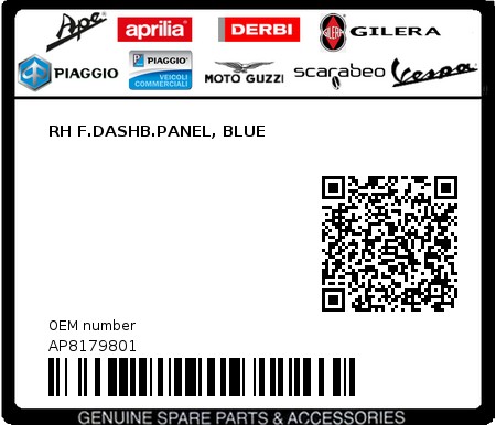 Product image: Aprilia - AP8179801 - RH F.DASHB.PANEL, BLUE  0