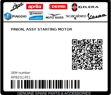 Product image: Aprilia - AP8201451 - PINION, ASSY STARTING MOTOR  0
