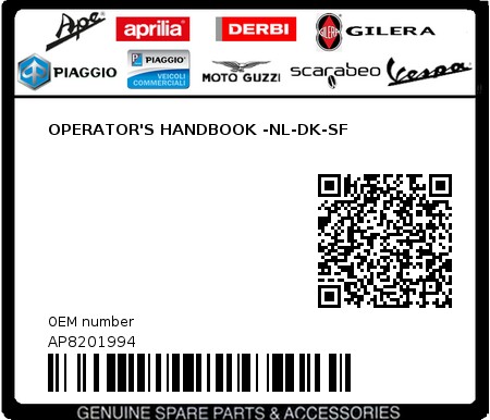 Product image: Aprilia - AP8201994 - OPERATOR'S HANDBOOK -NL-DK-SF  0