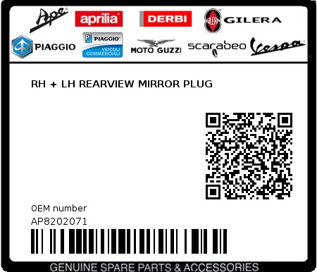 Product image: Aprilia - AP8202071 - RH + LH REARVIEW MIRROR PLUG  0