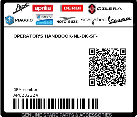 Product image: Aprilia - AP8202224 - OPERATOR'S HANDBOOK-NL-DK-SF-  0