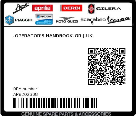 Product image: Aprilia - AP8202308 - .OPERATOR'S HANDBOOK-GR-J-UK-  0