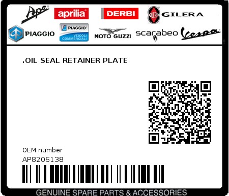 Product image: Aprilia - AP8206138 - .OIL SEAL RETAINER PLATE  0
