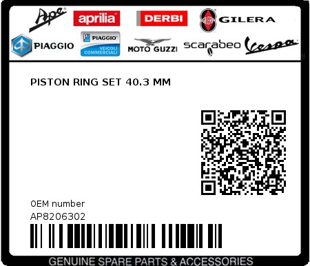 Product image: Aprilia - AP8206302 - PISTON RING SET 40.3 MM  0