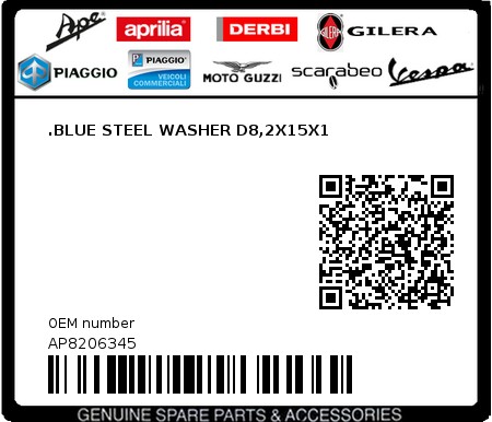 Product image: Aprilia - AP8206345 - .BLUE STEEL WASHER D8,2X15X1  0