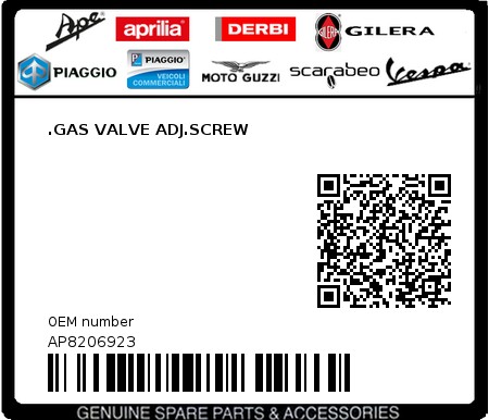 Product image: Aprilia - AP8206923 - .GAS VALVE ADJ.SCREW  0
