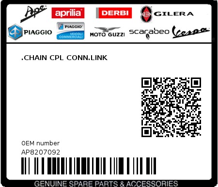 Product image: Aprilia - AP8207092 - .CHAIN CPL CONN.LINK  0