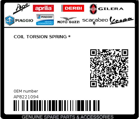 Product image: Aprilia - AP8221094 - COIL TORSION SPRING *  0
