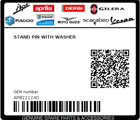 Product image: Aprilia - AP8221240 - STAND PIN WITH WASHER  0