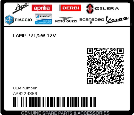 Product image: Aprilia - AP8224389 - LAMP P21/5W 12V  0