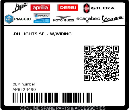 Product image: Aprilia - AP8224490 - .RH LIGHTS SEL. W/WIRING  0