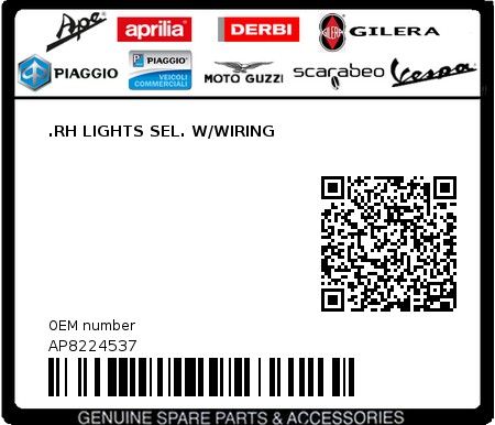 Product image: Aprilia - AP8224537 - .RH LIGHTS SEL. W/WIRING  0
