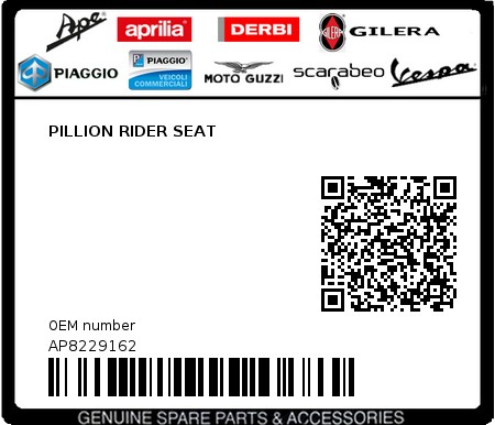 Product image: Aprilia - AP8229162 - PILLION RIDER SEAT  0