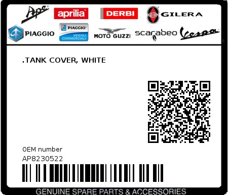 Product image: Aprilia - AP8230522 - .TANK COVER, WHITE  0