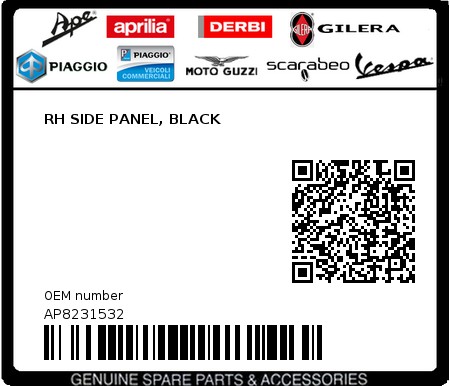 Product image: Aprilia - AP8231532 - RH SIDE PANEL, BLACK  0