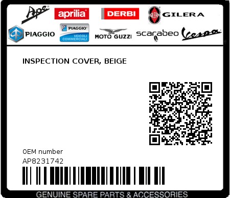 Product image: Aprilia - AP8231742 - INSPECTION COVER, BEIGE  0