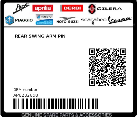 Product image: Aprilia - AP8232658 - .REAR SWING ARM PIN  0