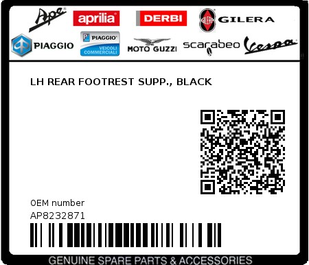 Product image: Aprilia - AP8232871 - LH REAR FOOTREST SUPP., BLACK  0