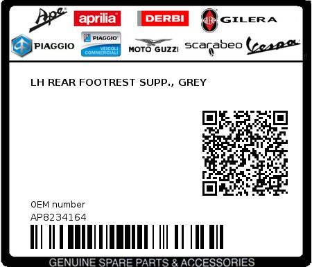 Product image: Aprilia - AP8234164 - LH REAR FOOTREST SUPP., GREY  0