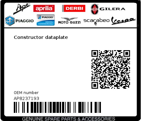 Product image: Aprilia - AP8237193 - Constructor dataplate  0
