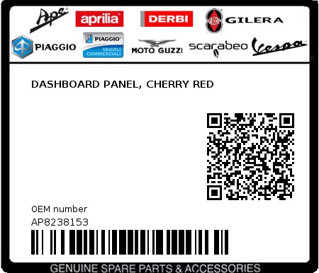 Product image: Aprilia - AP8238153 - DASHBOARD PANEL, CHERRY RED  0