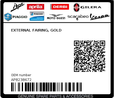 Product image: Aprilia - AP8238672 - EXTERNAL FAIRING, GOLD  0