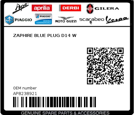 Product image: Aprilia - AP8238921 - ZAPHIRE BLUE PLUG D14 W  0