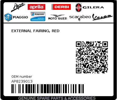 Product image: Aprilia - AP8239013 - EXTERNAL FAIRING, RED  0