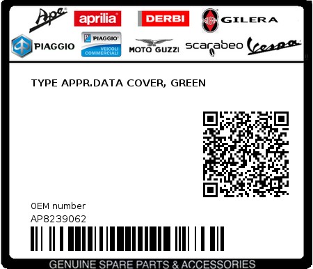 Product image: Aprilia - AP8239062 - TYPE APPR.DATA COVER, GREEN  0