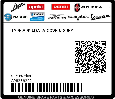 Product image: Aprilia - AP8239222 - TYPE APPR.DATA COVER, GREY  0