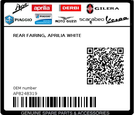 Product image: Aprilia - AP8248319 - REAR FAIRING, APRILIA WHITE  0